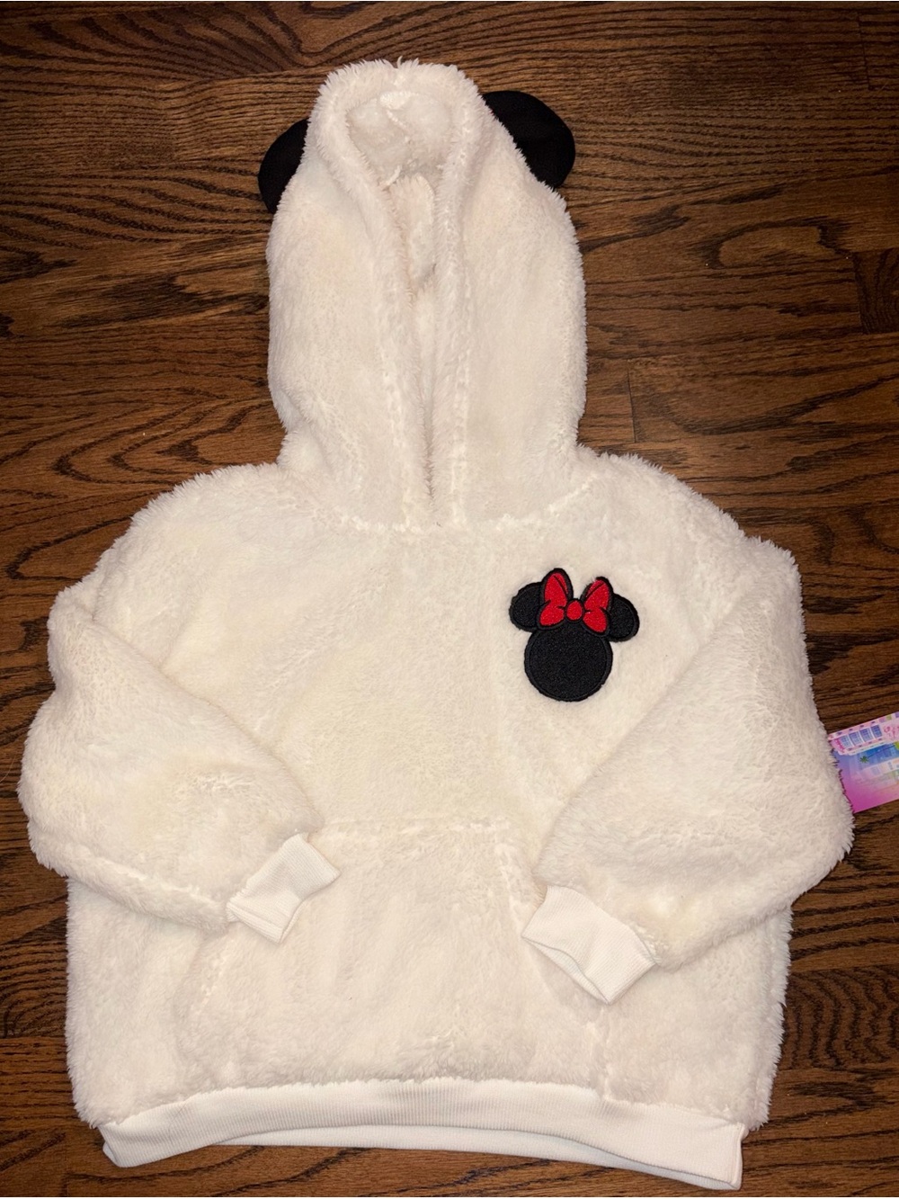 Disney Cream Sherpa Hoodie with Minnie Ear Hood and Red Bow Patch
